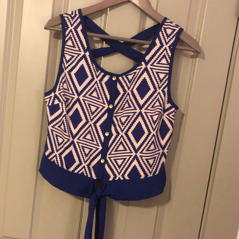 Purple and white crop top with Aztec design